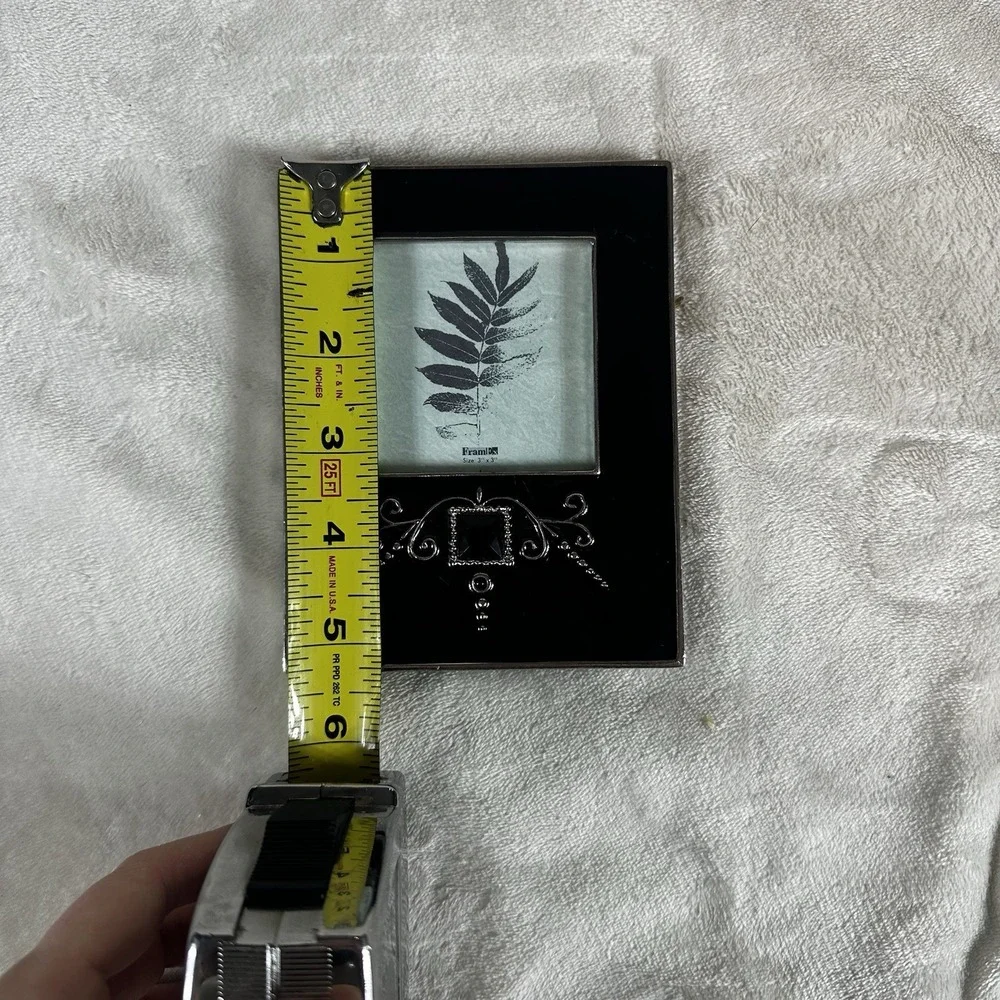 Decorative Black Glass Photo Frame Silver Small  Scroll Accent 3x3
